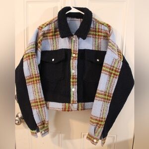 Eye catching navy chocolate and lime jacket SIZE MEDIUM
